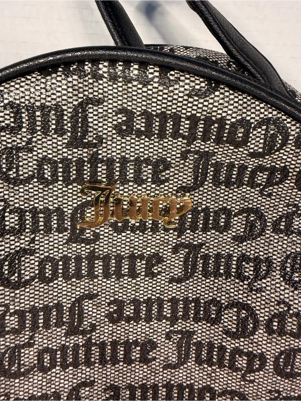 Juicy Couture Gothic Status Black and White Monogram Logo Mini Backpack